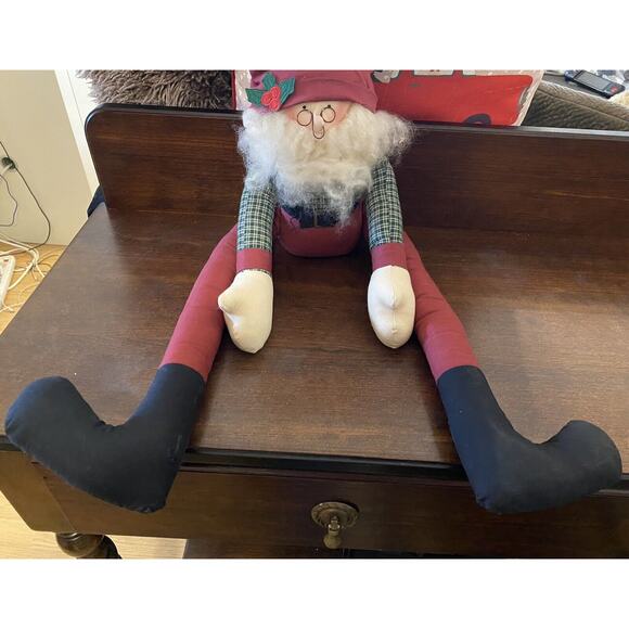 Vintage Overly Raker Green Plaid Santa Shelf Sitter With Extra Long Legs - Picture 3 of 6